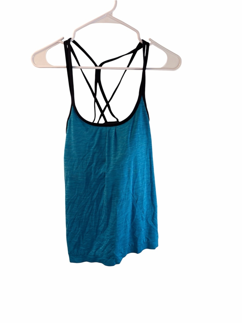 Athleta Teal Blue Tank with Black Crisscross Straps